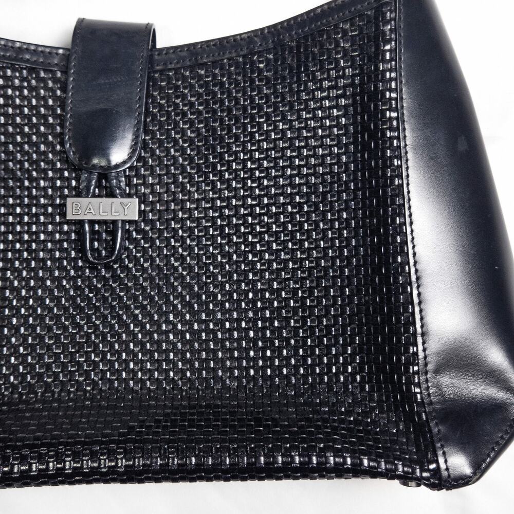 Bally Woven Leather Shoulder Bag Black Structured Minimalist Quiet Luxury - Picture 5 of 12